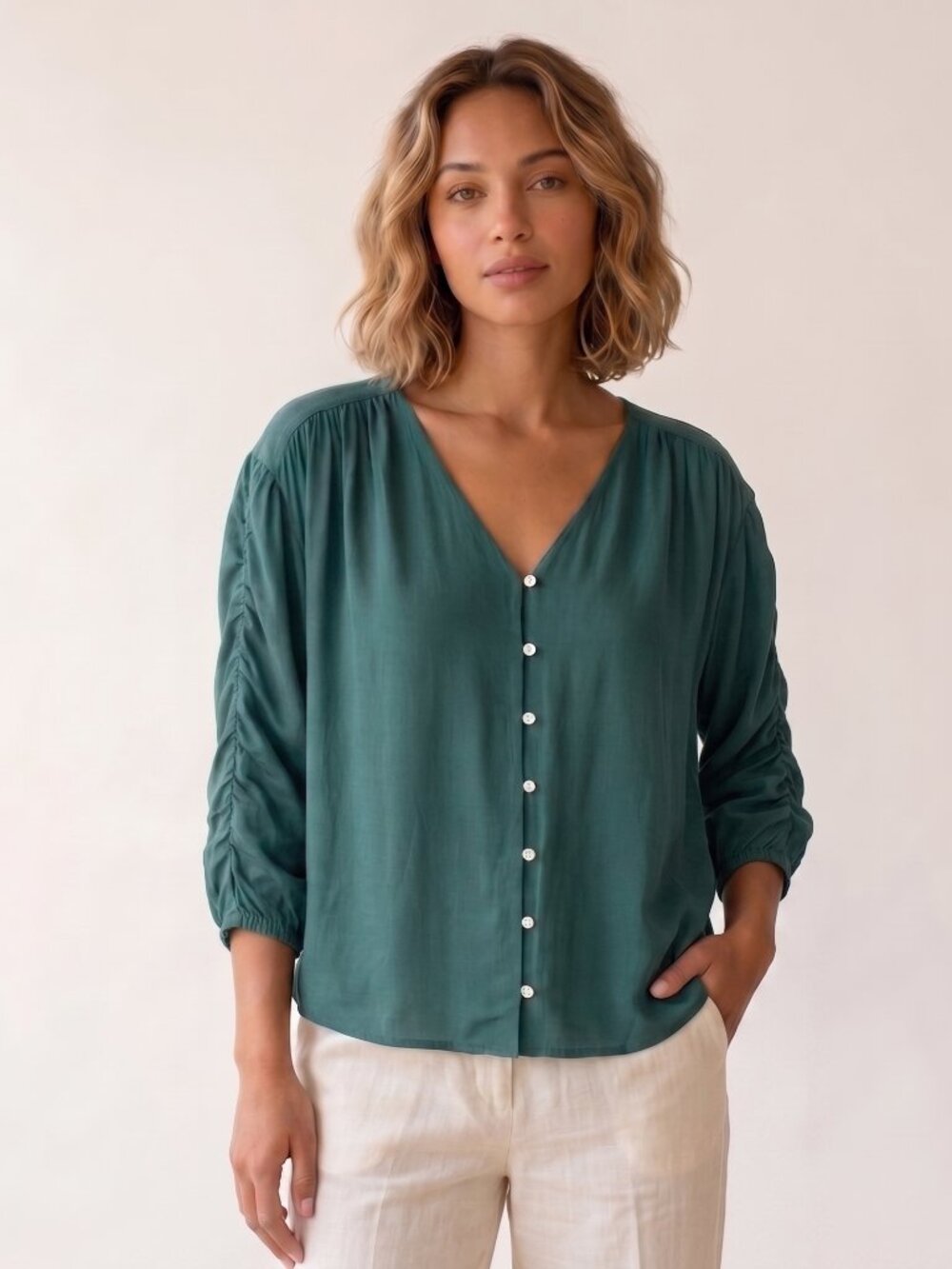 Dolan Left Coast Collection Teal V-Neck Blouse Petite XS NW